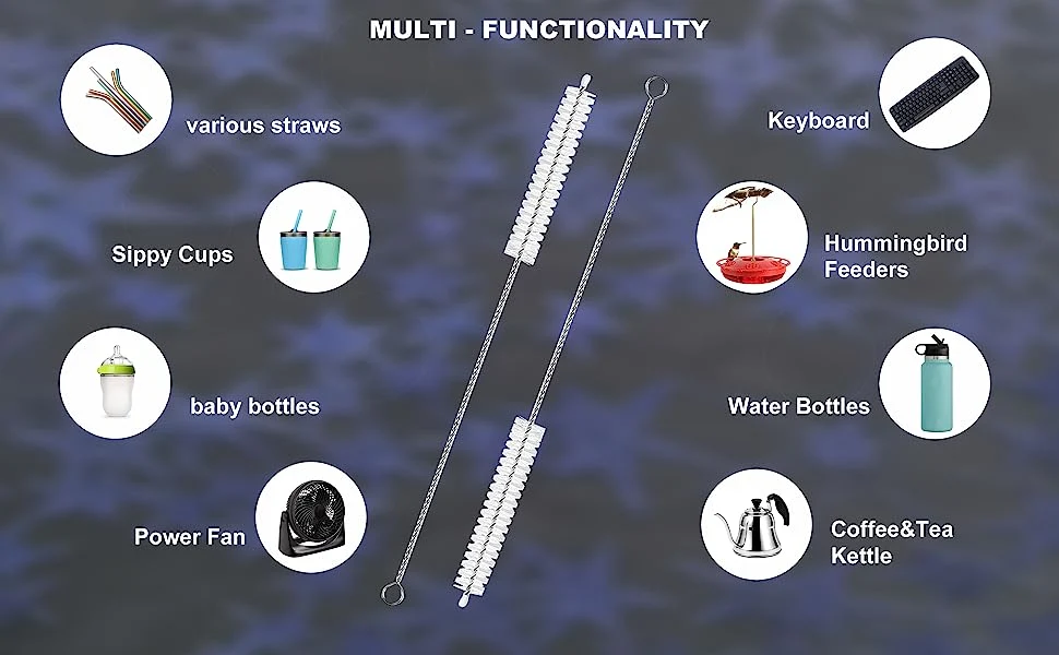 Straw Cleaner Brush Extend 12 Inch, Extra Wide 12mm Diams, Extra Long Straw Brush for Sippy Cup, Water Bottle and Tubes